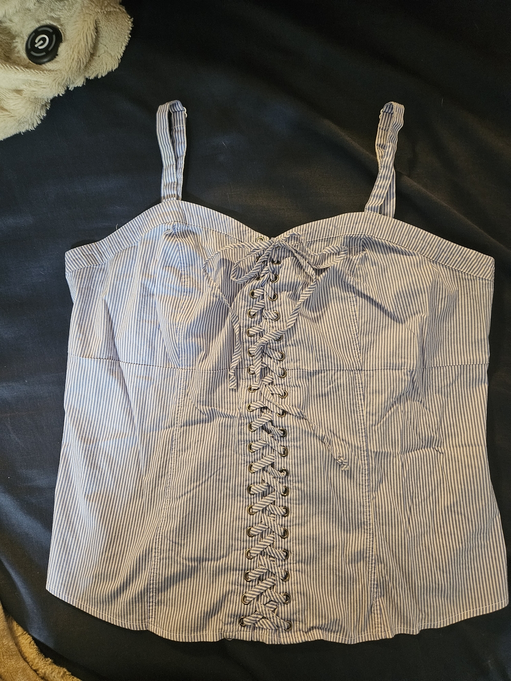 torrid Blue and White Striped Lace-Up Tank Top